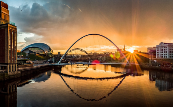 Newcastle bridge skyline at sunset